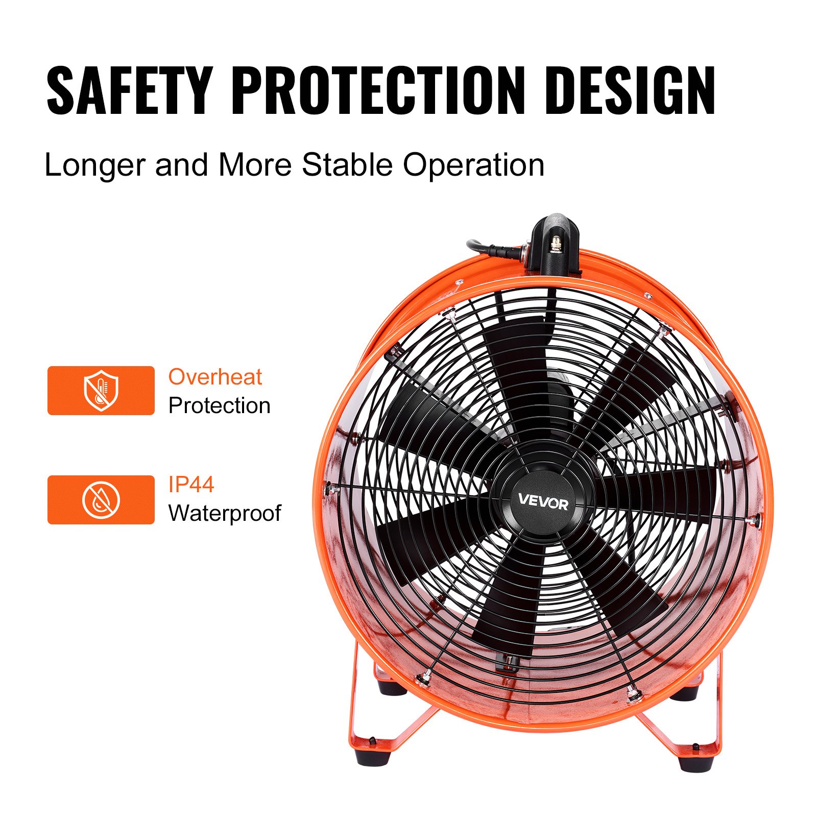 VEVOR Bauventilator 592-W-AC-Motor Baugebläse Baulüfter Gebläse 5175 CFM Axiallüfter mit 2-Stufigen Wechselstrommotor 10 m Schlauch Axialgebläse IP44 Wasserdichtigkeit Industrielüfter