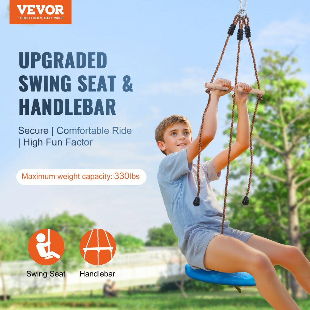 VEVOR Zipline for Kids & Adults, 16.7 m Zipline Sets up to 150 kg, Outdoor Backyard Zip Lines, Playground Entertainment with Zipline, Nylon Safety Harness & Accessory Kit