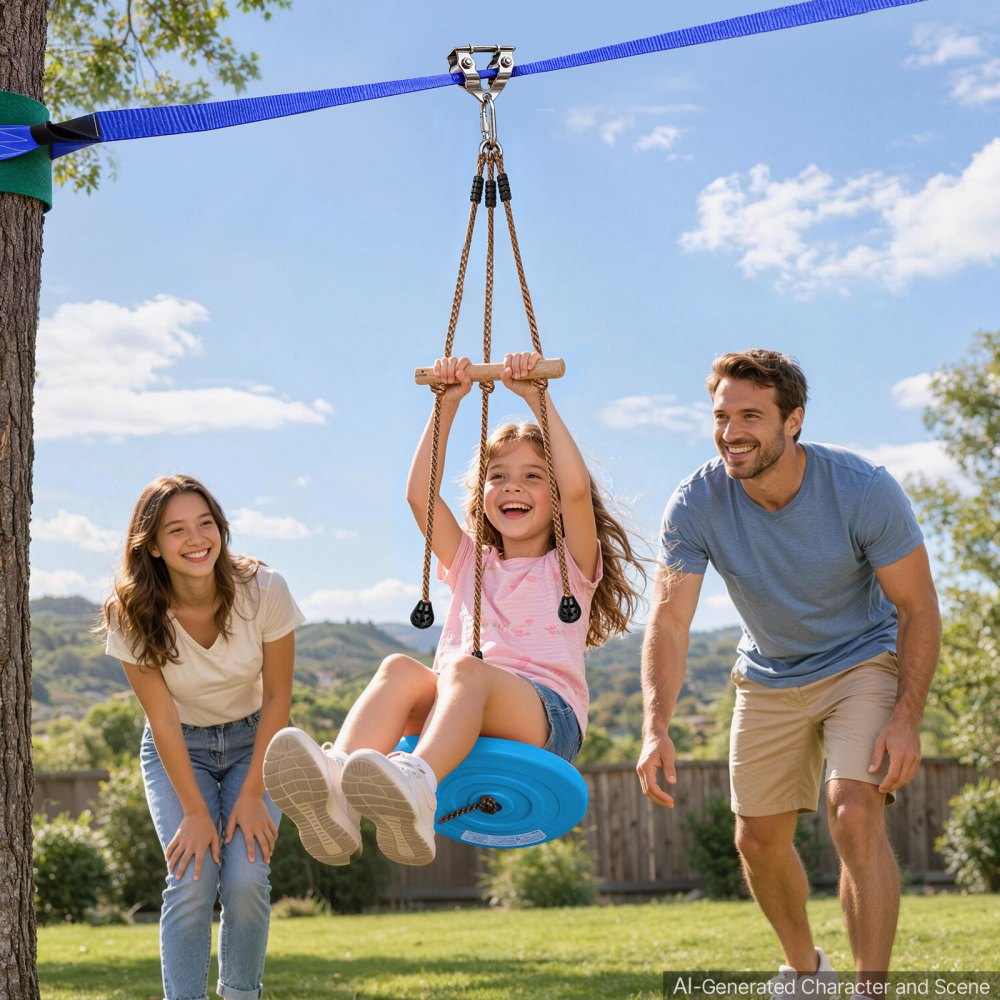 VEVOR Seilrutschen Set 15,8 m 3 in 1 für Kinder von 6–16 Jahren bis 200 kg für Spielspaß im Garten, mit Ratschenspanner, Schaukelsitz, Baumschutzpolstern und Schraubkarabiner, Nicht für Erwachsene