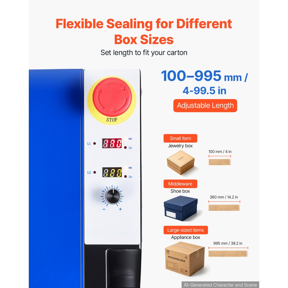 VEVOR Wasseraktivierter Klebebandspender mit 100–995mm Schnittlänge 220V, Automatischer Klebebandschneider für Nassklebeband, Verpackung & Lagerung, 40-100mm Bandbreite, mit 1,3kg Wassertank, Blau