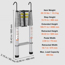 VEVOR 4,59m Teleskopleiter Rutschfester Klappleiter 90x48x8cm Stehleiter mit Arretiersystem Mehrzweckleiter Aluminiumlegierung 190kg Belastbarkeit Ideal für Hausreparaturen Dekoration Wandanstrich