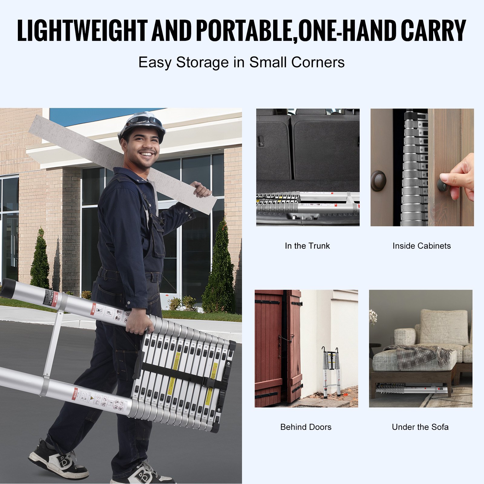 VEVOR Teleskopleiter, 6,2 m leichte Ausziehleiter aus Aluminium, Klappleiter mit Mehrfach-Einzug, Tragkraft 190 kg mit rutschfesten Sprossen, tragbare Kompaktleiter für Zuhause, Wohnmobil, Dachboden