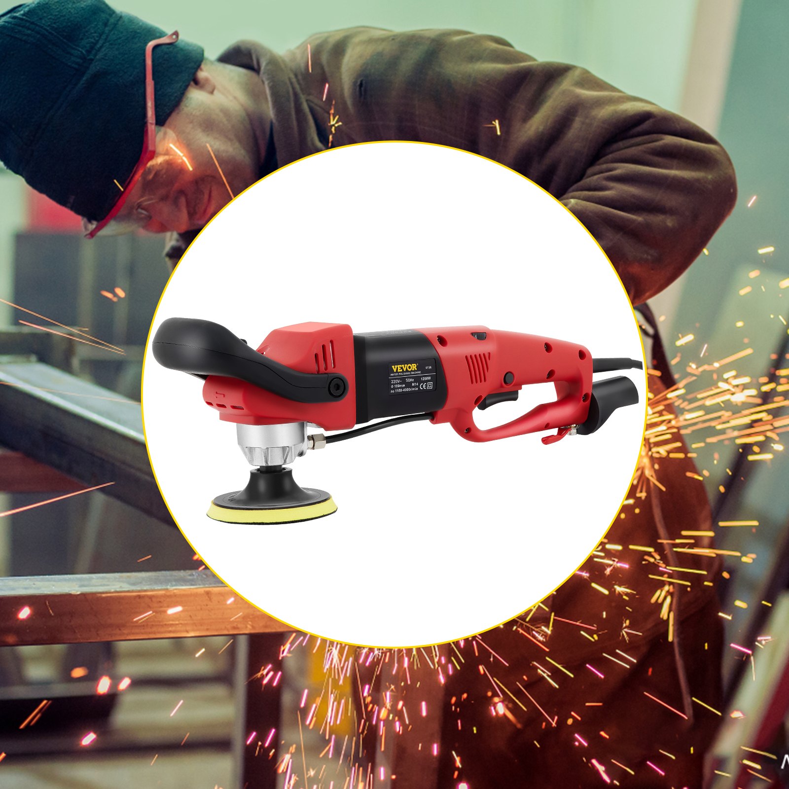 VEVOR Nasspolierer 1200 W / 220 V 4 Zoll NassPoliermaschine mit variabler Geschwindigkeit & Granit-Diamantpolierkissen Betonpoliermaschine Steinpoliermaschine für Granit / Marmor / Beton / Stein