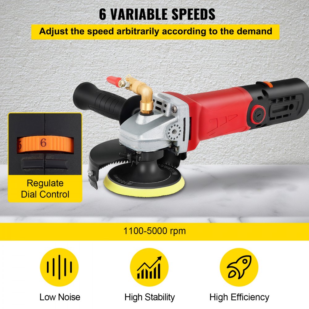 VEVOR Nasspolierer, 860 W / 220 V 101,6 mm NassPoliermaschine mit variabler Geschwindigkeit & Granit-Diamantpolierkissen Betonpoliermaschine Steinpoliermaschine für Granit / Marmor / Beton / Stein