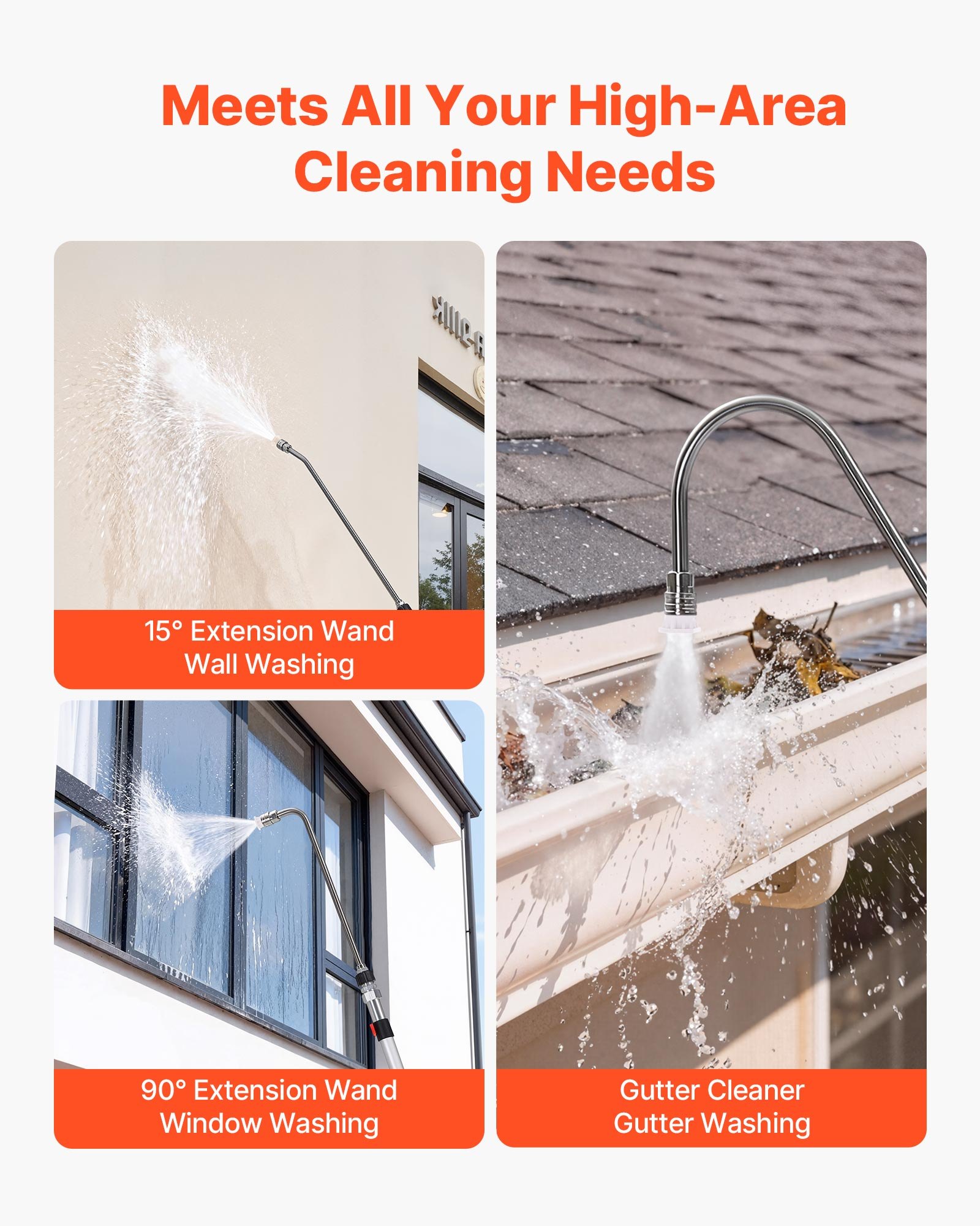 VEVOR 7.62 m Pressure Washer Telescoping Wand, with Power Washer Extension Wands & High Pressure Hose, Brush Head, 7 Nozzles, Hose Adapter, Support Belt, Storage Bag, 4000 PSI for High Cleaning