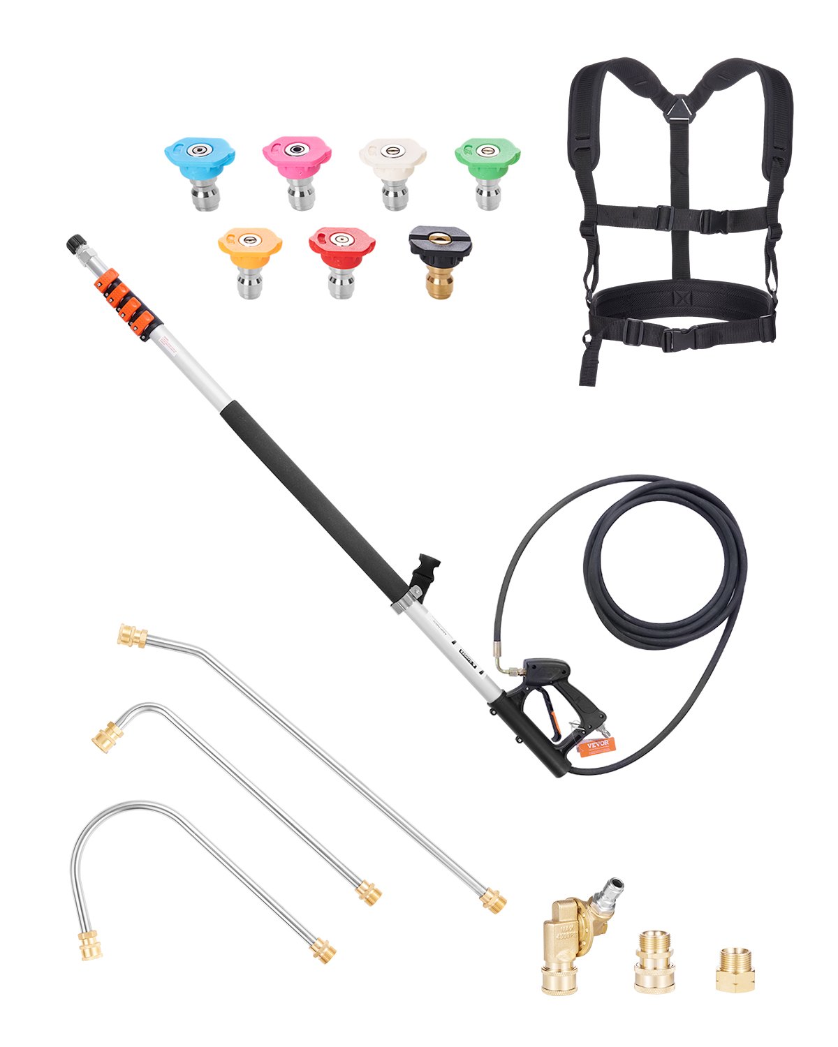 VEVOR telescopic spray lance, 6358 mm, 4000 psi, telescopic lance with pressure washer extension rods, gutter cleaner, swivel coupling, 7 spray nozzle tips & adjustable support strap