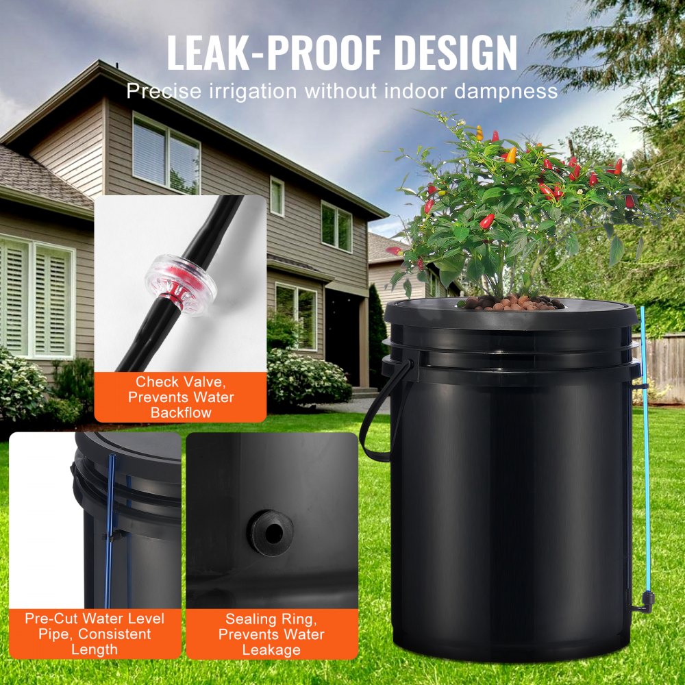 VEVOR DWC Hydroponics Grow System, Hydroponisches Anbausystem, Deep Water Culture 5-Gallonen 8 Eimer, DWC-System mit Luftpumpe, Luftsteinen und Wasserstandsanzeige für Blattgemüse