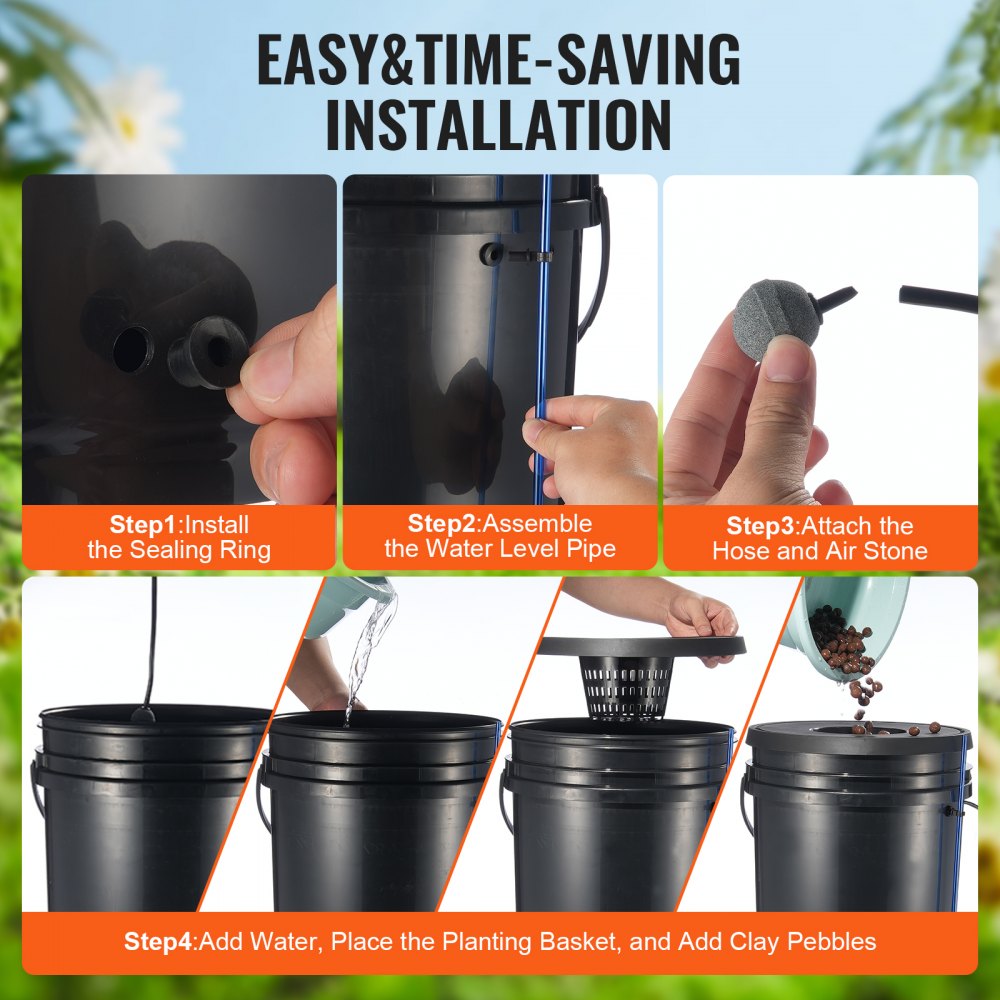 VEVOR DWC Hydroponics Grow System, Hydroponisches Anbausystem, Deep Water Culture 5-Gallonen 8 Eimer, DWC-System mit Luftpumpe, Luftsteinen und Wasserstandsanzeige für Blattgemüse