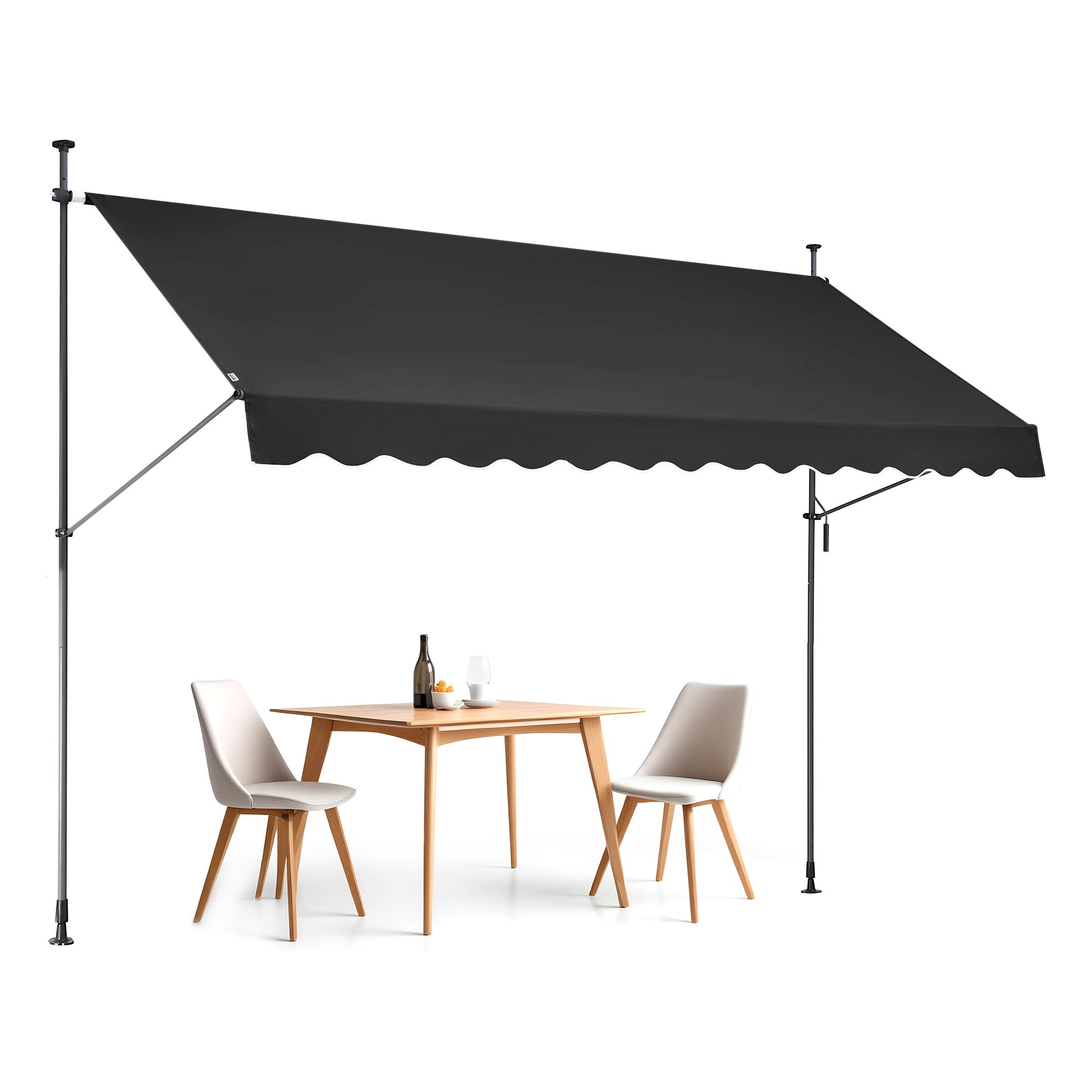 VEVOR Klemmmarkise 350 x 120 cm, Balkonmarkise mit Handkurbel, Sonnenmarkise, Terrassenüberdachung Sunsetter Deck, Höhenverstellbar von 218 bis 309 cm, Markise für Terrasse/Balkon/Garten, Schwarz