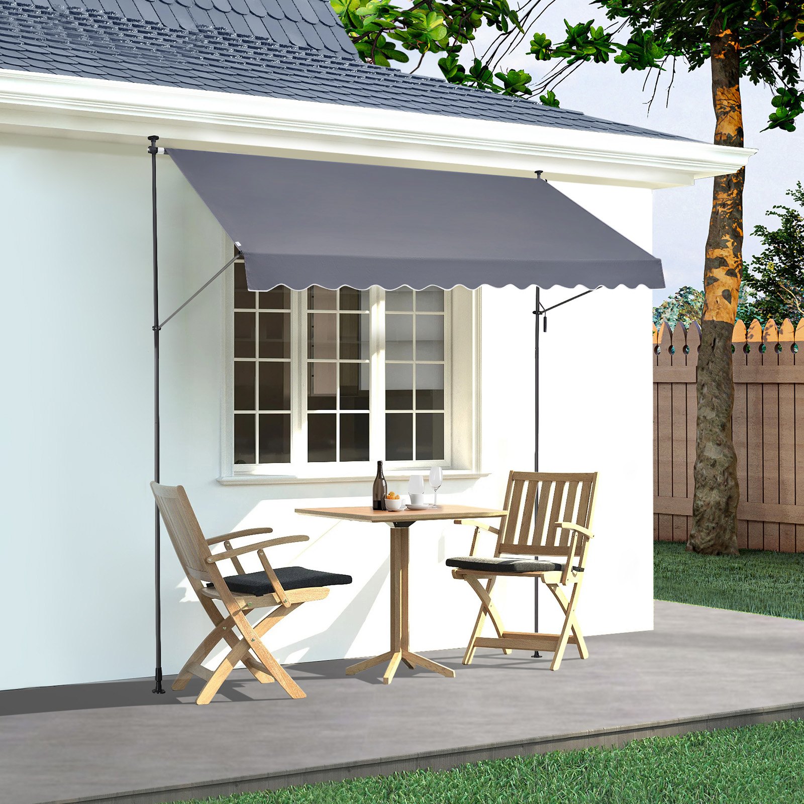 VEVOR Klemmmarkise 350 x 120 cm, Balkonmarkise mit Handkurbel, Sonnenmarkise, Terrassenüberdachung Sunsetter Deck, Höhenverstellbar von 218 bis 309 cm, Markise für Terrasse/Balkon/Garten, Grau