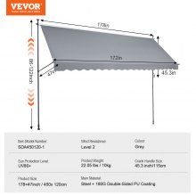 VEVOR Balkonmarkise Markise Klemmmarkise Sonnenmarkise mit Kurbel 450x120cm Grau