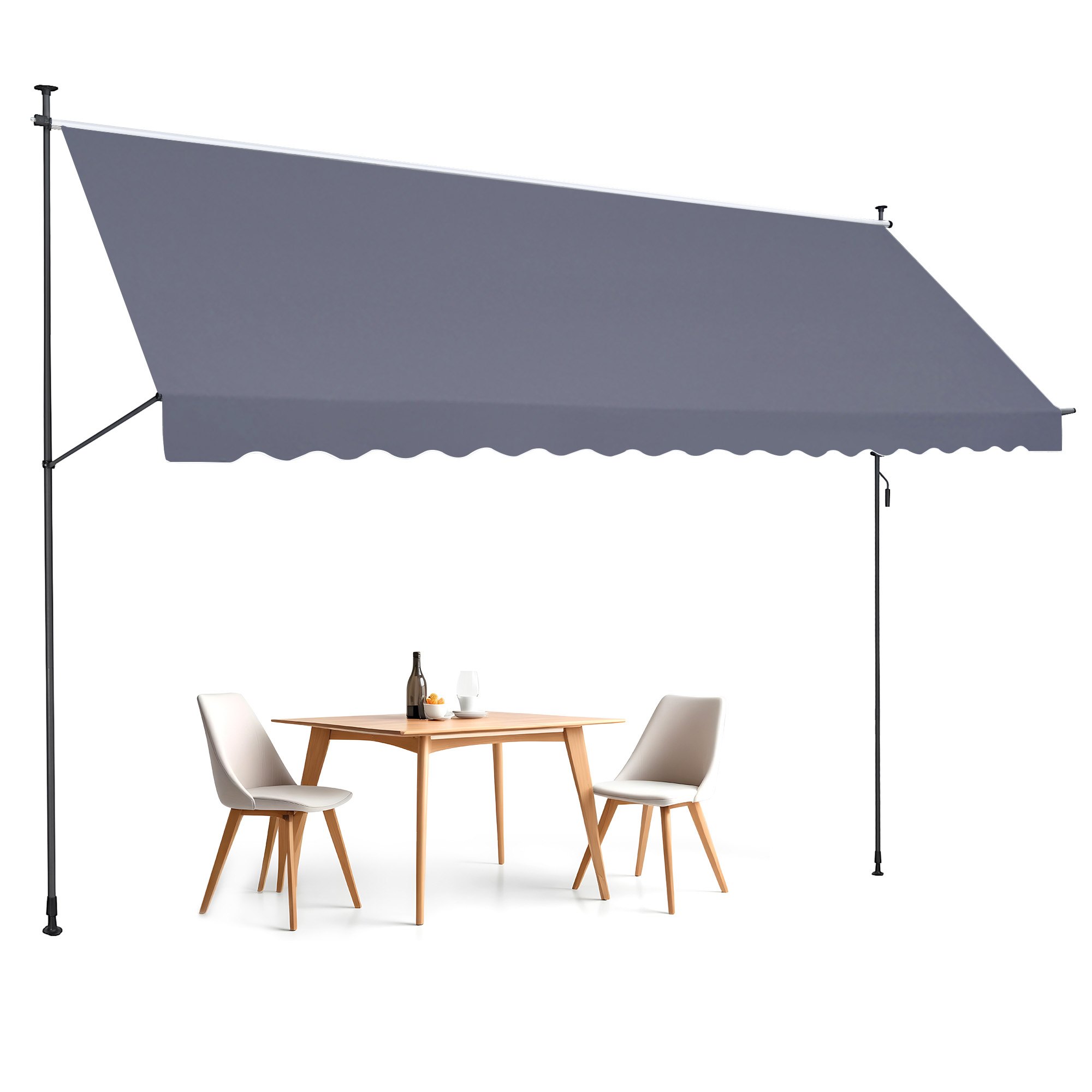 VEVOR Klemmmarkise 450 x 120 cm, Balkonmarkise mit Handkurbel, Sonnenmarkise, Terrassenüberdachung Sunsetter Deck, Höhenverstellbar von 218 bis 309 cm, Markise für Terrasse/Balkon/Garten, Grau