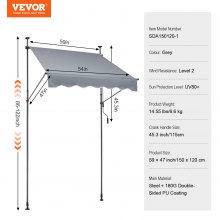 VEVOR Balkonmarkise Markise Klemmmarkise Sonnenmarkise mit Kurbel 150x120cm Grau