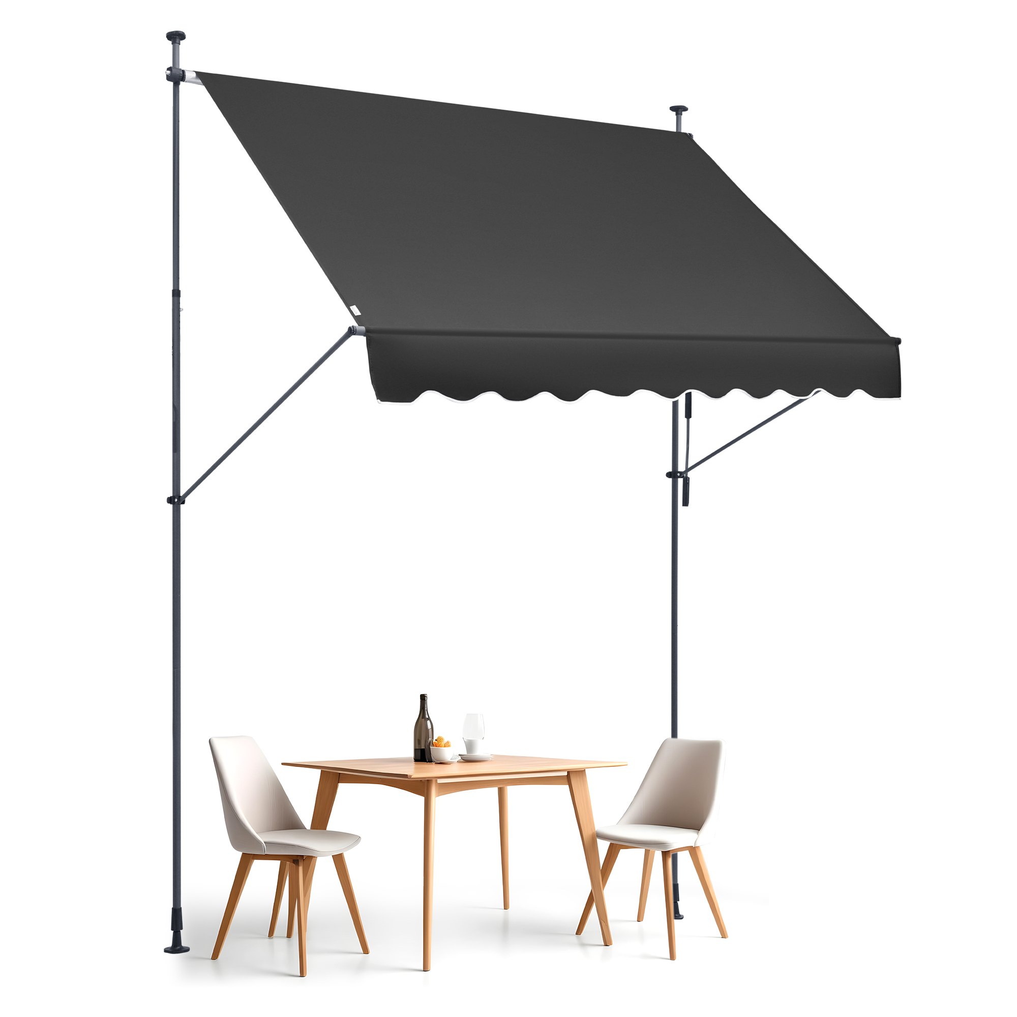 VEVOR Klemmmarkise 250 x 120 cm, Balkonmarkise mit Handkurbel, Sonnenmarkise, Terrassenüberdachung Sunsetter Deck, Höhenverstellbar von 218 bis 309 cm, Markise für Terrasse/Balkon/Garten, Schwarz