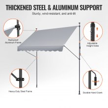 VEVOR Balkonmarkise Markise Klemmmarkise Sonnenmarkise mit Kurbel 250x120cm Grau