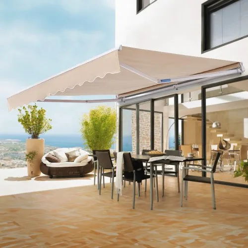 markise beige Einziehbare 500 x 300 x 165 cm aus Polyester und Metall für Terrasse und Garten Vorzelt zu Dachzelt Gordigear Alter_6-12 Jahre Maße + Form:5×5×5m – Dreieck
