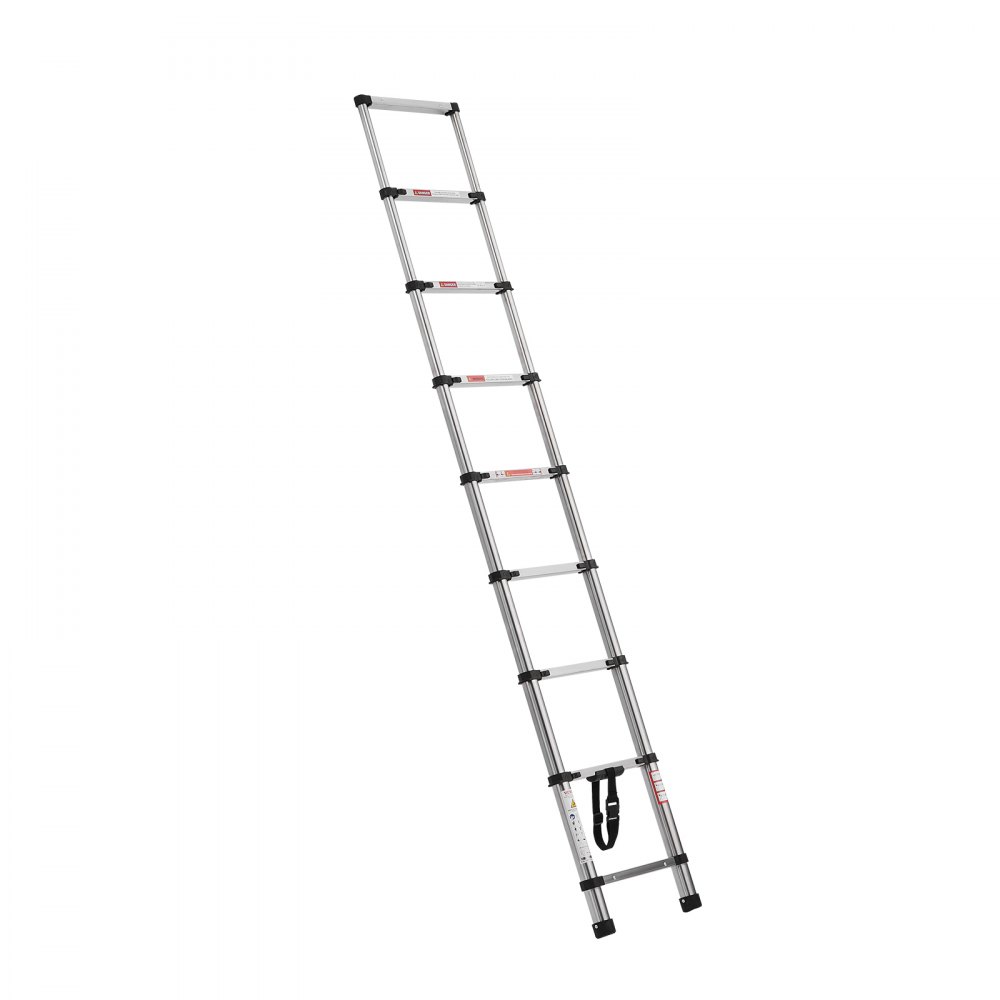 VEVOR Teleskopleiter, 254 cm lange, Ausziehleiter aus Edelstahl, Klappleiter mit Tragkraft von 150 kg (75°) & rutschfeste Füße, tragbare 9-Stufen-Leiter für Zuhause, Wohnmobil, Dachboden