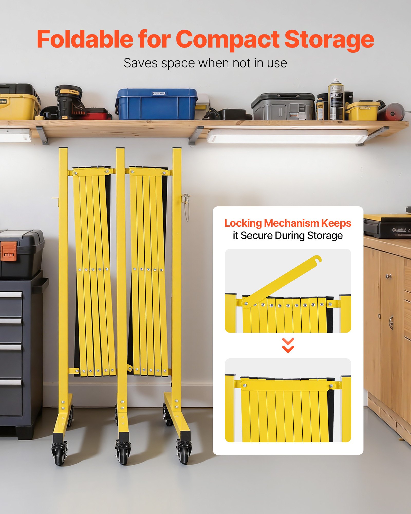 VEVOR Scherengitter Ausziehbar Absperrgitter Doppelt mit Feststellbaren Rollen Scherensperre Max. 5,46 m Verstellbar, Mobiles Schutzgitter für Warnwirkung, Metallbarrikade für Außenbereich & Industrie