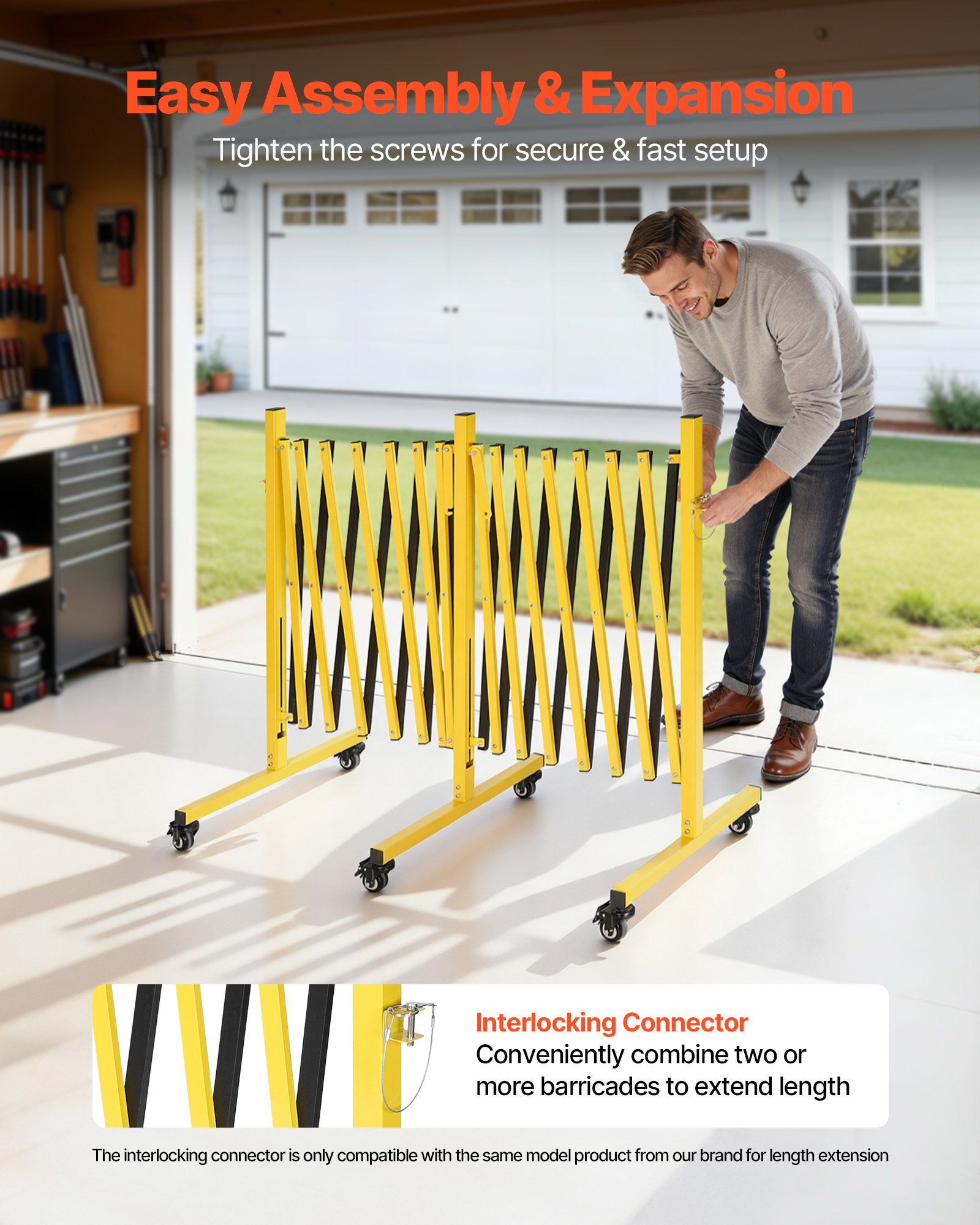 VEVOR Scherengitter Ausziehbar Absperrgitter Doppelt mit Feststellbaren Rollen Scherensperre Max. 7,66 m, Outdoor Mobiles Schutzgitter für Warnwirkung Metallbarrikade für Außenbereich & Industrie