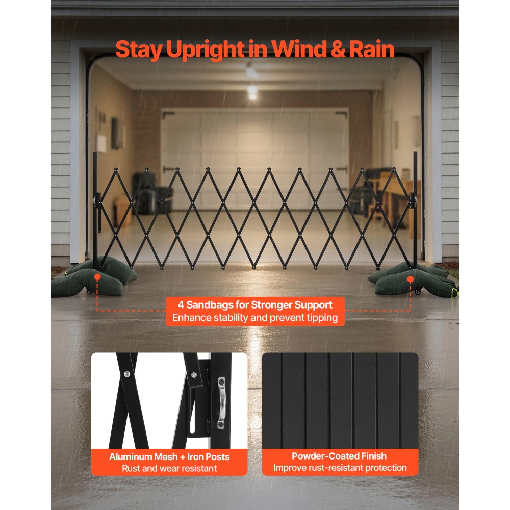 VEVOR Scherengitter Ausziehbar Absperrgitter mit Feststellbaren Rollen Scherensperre Max. 3,37 m Verstellbar, Outdoor Mobiles Schutzgitter für Warnwirkung Metallbarrikade für Außenbereich & Industrie