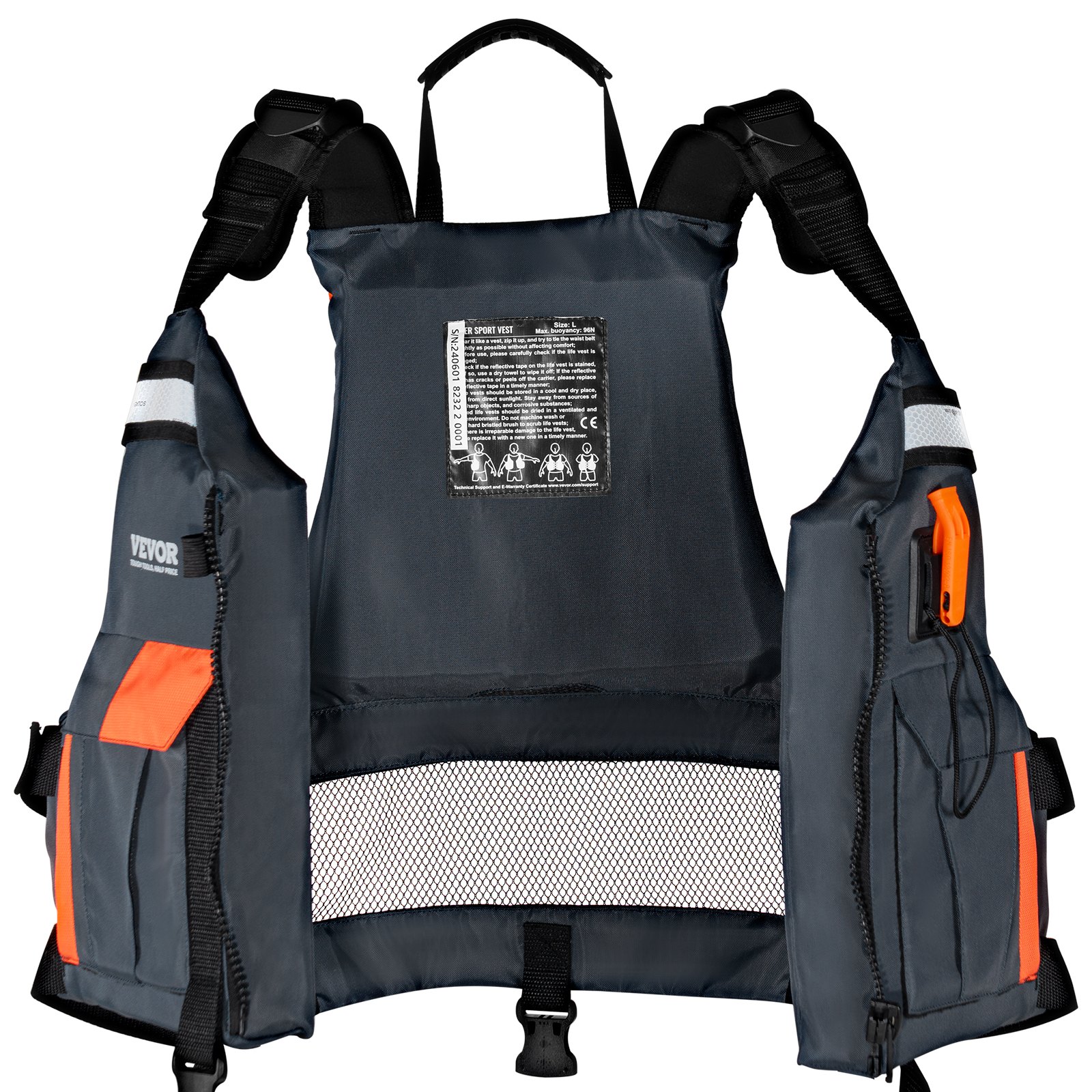 VEVOR Rettungsweste für Wassersport (PFD), Rettungsweste mit wasserdichtem Nylon und 96N Auftrieb, Rettungsweste/Jacke für alle Wasseraktivitäten – Angeln, Kajakfahren, Surfen und mehr, Herren und Damen L