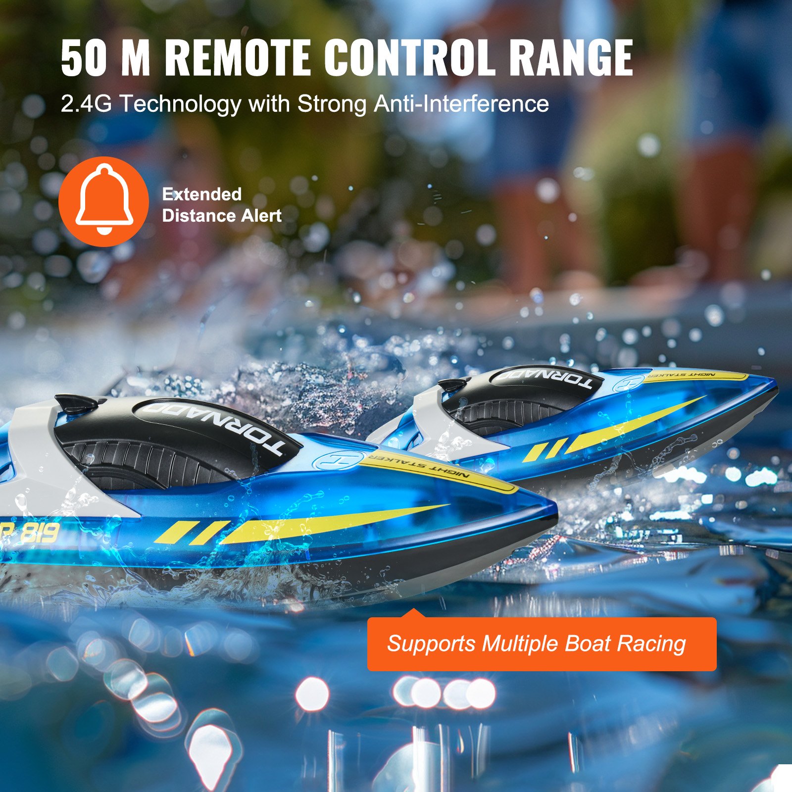 VEVOR RC Boot, 2,4GHz 12km/h, Ferngesteuertes Boot für Pools & Seen, Rennboot mit LED-Licht, 2 wiederaufladbare Batterien, Ganzkörper wasserdicht, Wasserspielspielzeug Geschenk für Erwachsene Jungen & Mädchen, Blau