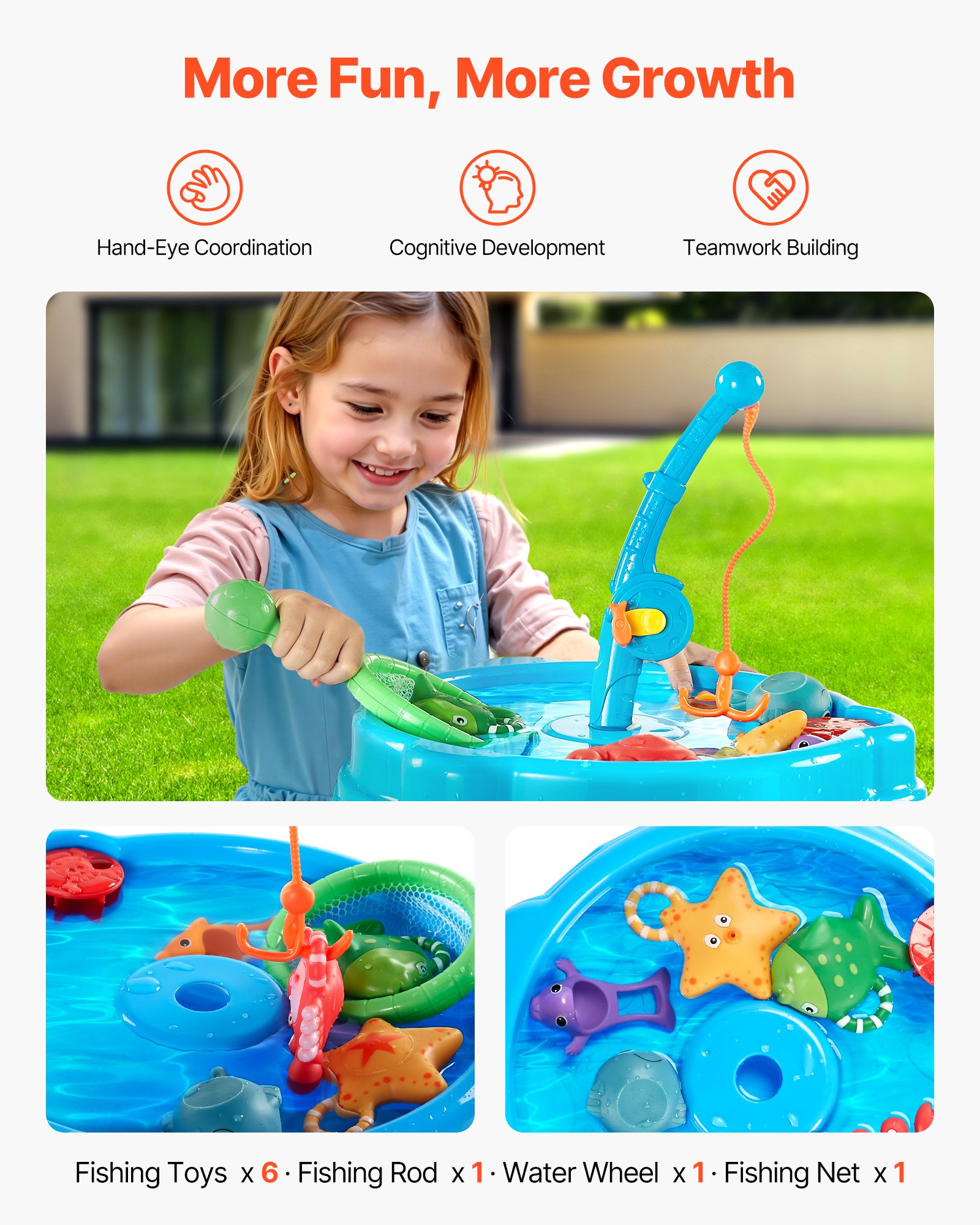 VEVOR Wassertisch, Spieltisch, Wasserspieltisch, Wasserspielset mit 9-teiligem Spielzeugzubehör, Sommer-Wasseraktivitätstisch mit Angelspielset für Jungen und Mädchen ab 3 Jahren