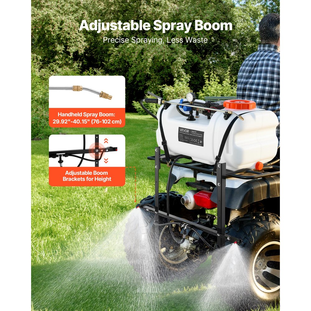 VEVOR ATV Sprüher für Quad 60 L Drucksprühgerät Sprühgerät mit 12V Pumpe, für ATVs, UTVs Traktoren 1,9 GPM Durchflussrate Einstellbarer Druck 0–72 PSI, mit Messingdüse Spritzbalken 6 m Schlauch Weiß