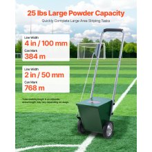 VEVOR Trockenlinienmarkierer Linienmarker (5 / 10 cm Linien) Trockenlinienkreide für das Feld, mit Gummi-Einstellgriff, große Pulverkapazität von 11,3 kg, für Baseball- und Softball-Infield, grün