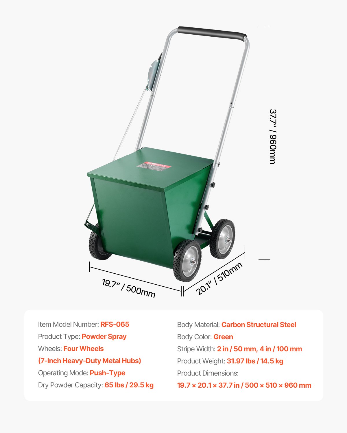VEVOR Dry Line Marker (5/10 cm lines) Dry line chalk for the field, with rubber adjustable handle, large powder capacity of 29.5 kg, for baseball and softball infield, green