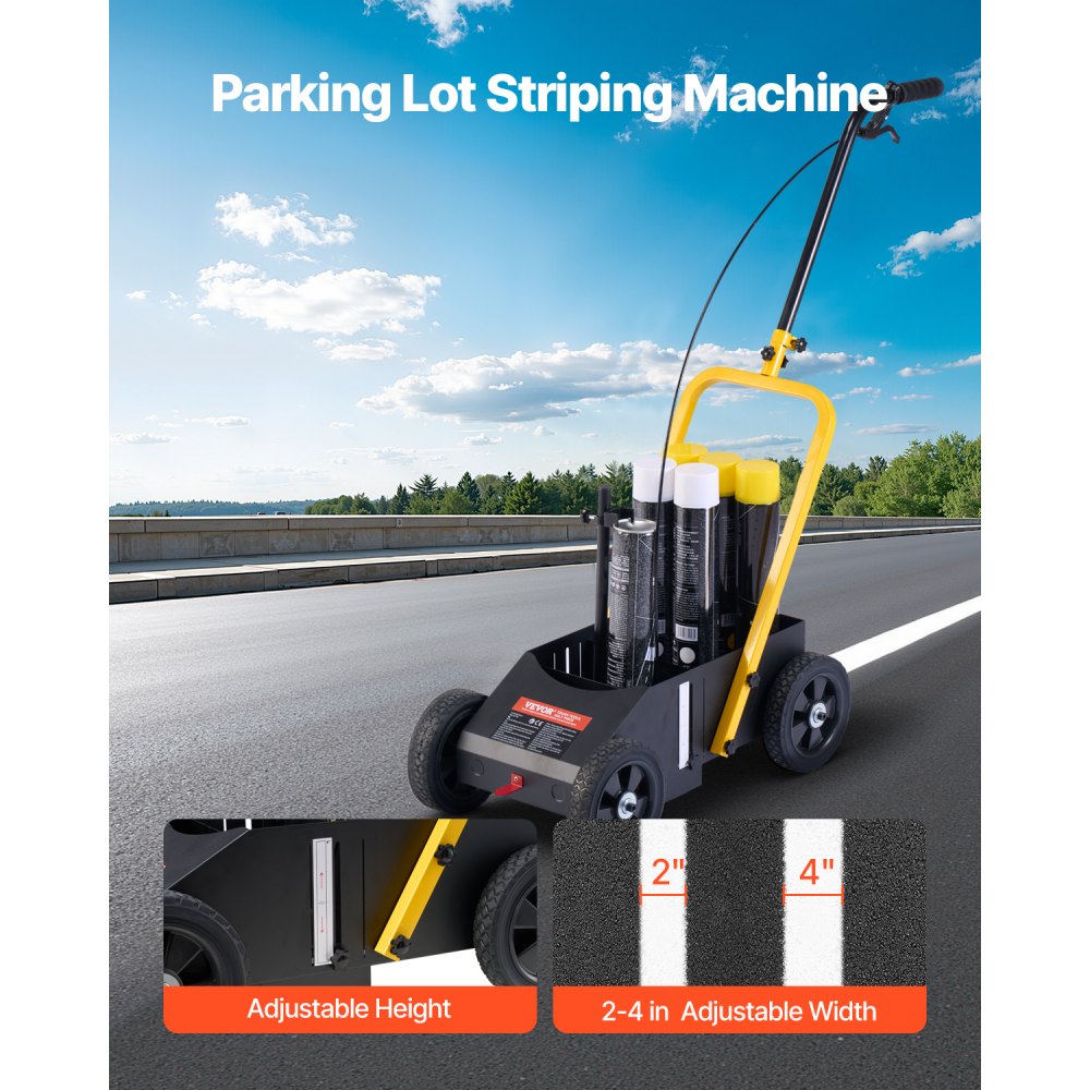 VEVOR Marking Machine, Strip Marking Machine 56-102 mm (adjustable stripe width), 61 x 33 x 90 cm, 4 wheels, heavy-duty marking machine for parking lots and sports fields, black
