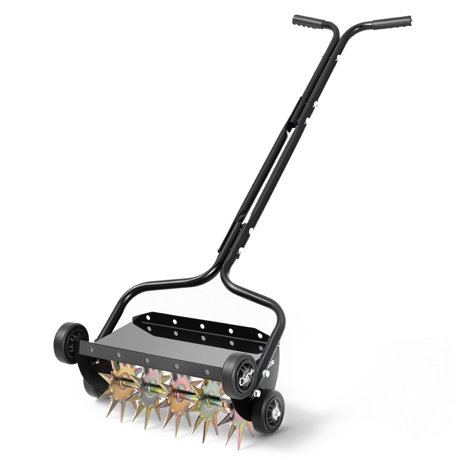 VEVOR Rasenlüfter Walze Manuell 45 cm, Aerifizierer für Rasen mit 5 cm Arbeitstiefe & 4 Rollen, 18 kg Belastbarer Rasenbelüfter aus Stahl, Rasenrolle für Verdichtete Böden Rasenpflege Garten, Schwarz