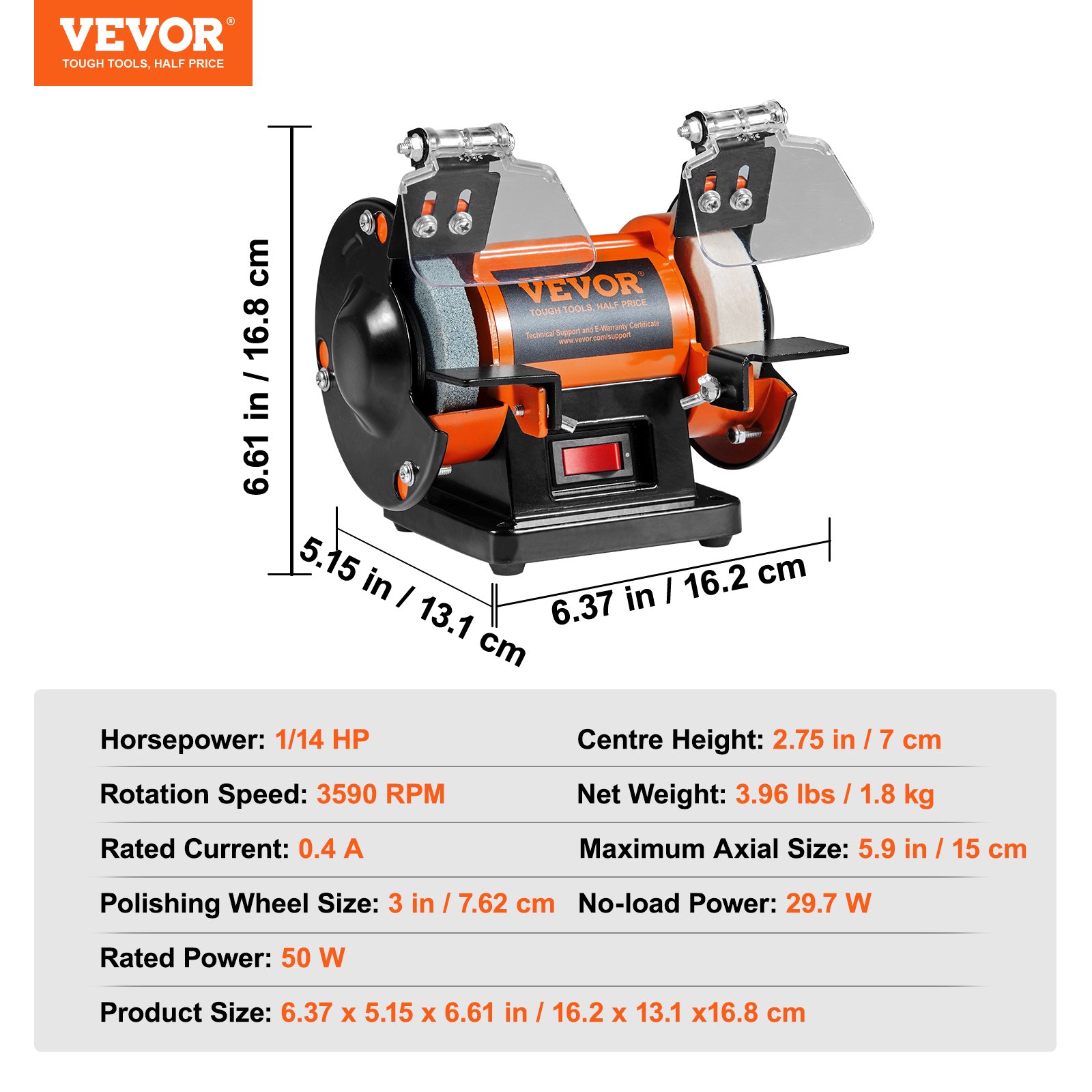 VEVOR Doppelschleifer Doppelschleifmaschine 3590 RPM 150 mm, 50 W Profi Schleifmaschine Schleifbock mit Spritzschutz inkl. 3 Polierscheiben Gabelschlüssel 100 Stk.Bohrer, Schleifgerät Doppelschleifer