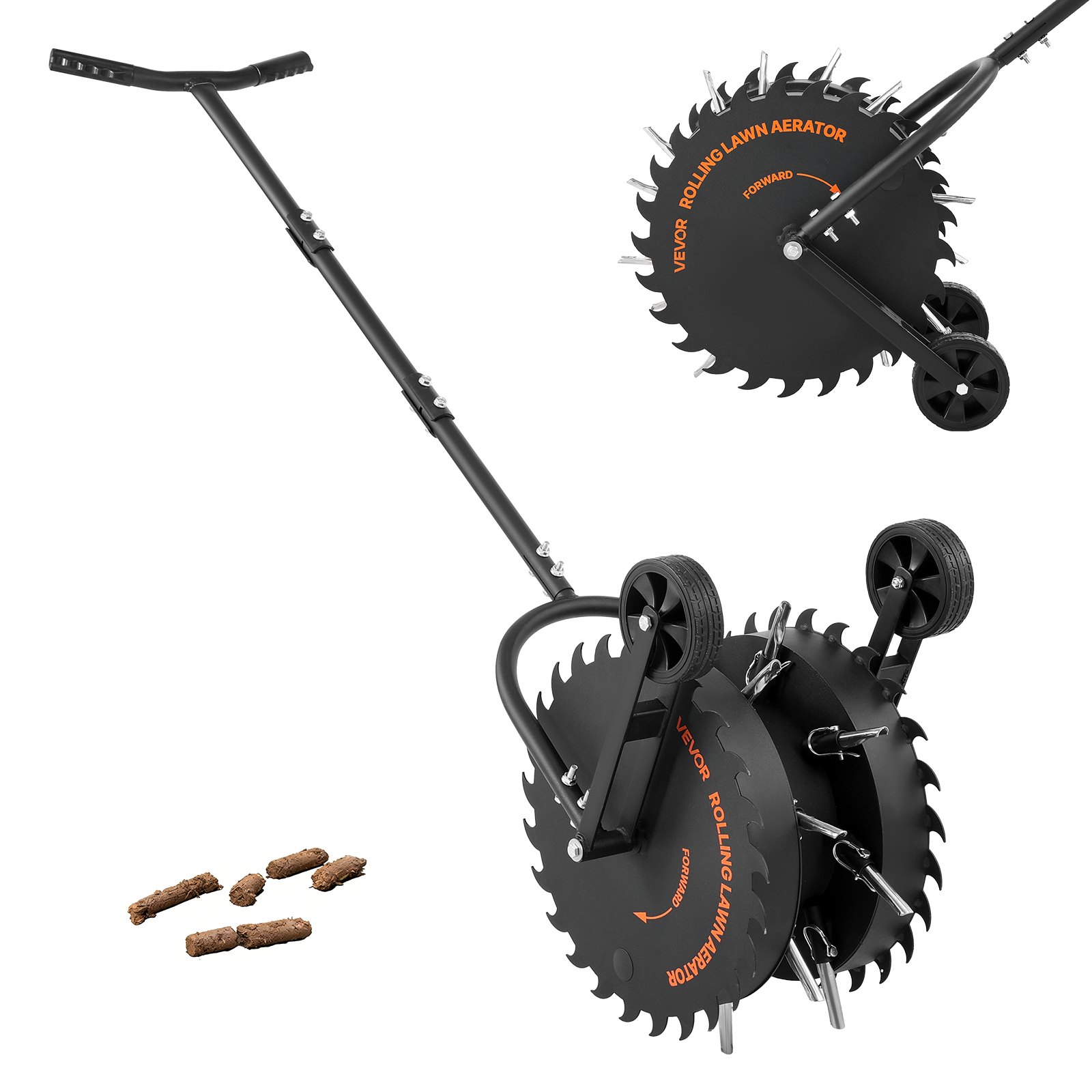 VEVOR Rasenlüfter Walze Manuell, Aerifizierer für Rasen mit 5 cm Arbeitstiefe 2 Rollen & 16 Eisenspikes, Rasenbelüfter aus Stahl, Rasenrolle für Verdichtete Böden, Rasenpflege für Hof Garten, Schwarz