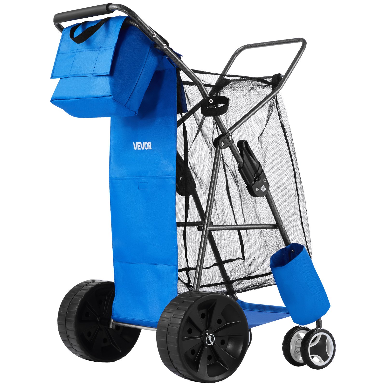 VEVOR Strandwagen mit Vollgummirädern (10 Zoll), Faltbarer Strandtrolley mit Isoliertasche & Schirmhalter, Handwagen (75 kg Belastbar) für bis zu 4 Strandstühle, Strandkarre Ideal für Camping & Angeln