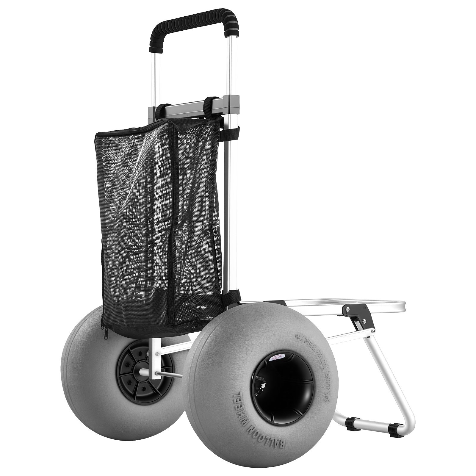 VEVOR Beach Dolly with Big Wheels for Sand, 505 x 374 mm Cargo Deck, Folding Sand Cart with 320 mm Balloon Wheels, 75 kg Load Capacity, 860-1160 mm Adjustable Height, Heavy Duty Cart for Beach Camping