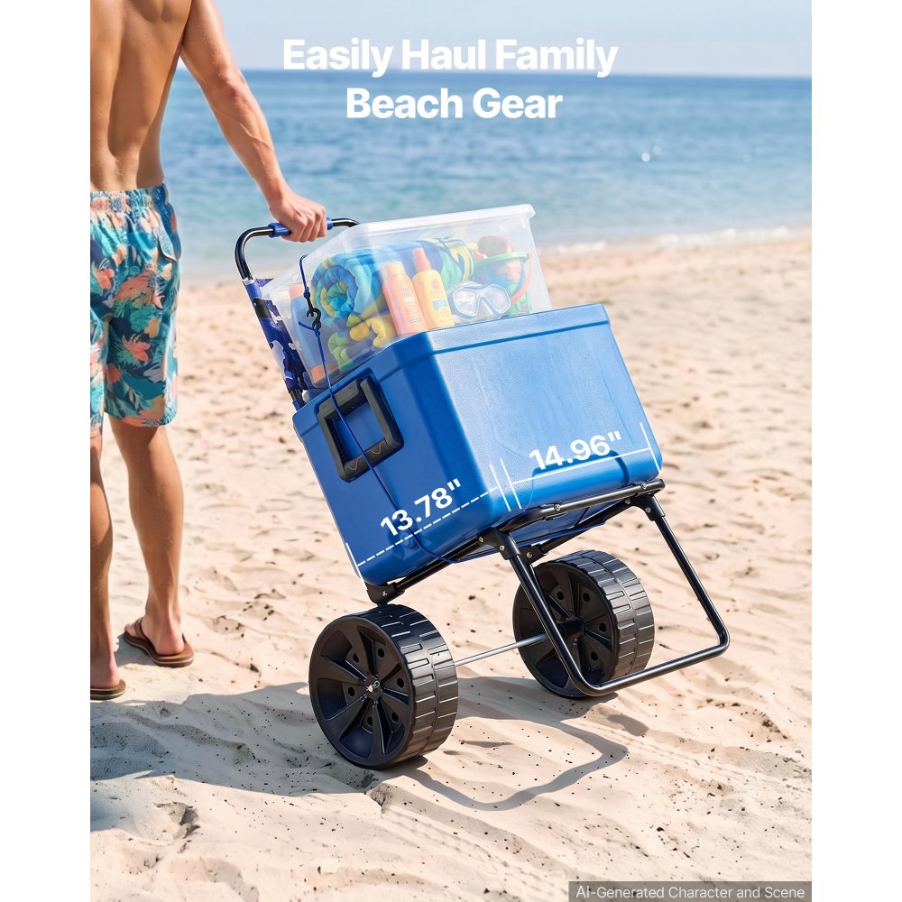 VEVOR Strandkarre Bollerwagen Sandwagen, Strandwagen 31 kg Tragkraft, Zusammenklappbarer Sandwagen aus Stahl, 380 x 386 mm Handwagen Robuster Wagen für den Strand Gerätewagen