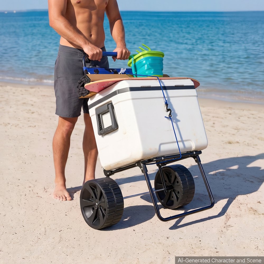 VEVOR Strandkarre Bollerwagen Sandwagen, Strandwagen 31 kg Tragkraft, Zusammenklappbarer Sandwagen aus Stahl, 380 x 386 mm Handwagen Robuster Wagen für den Strand Gerätewagen