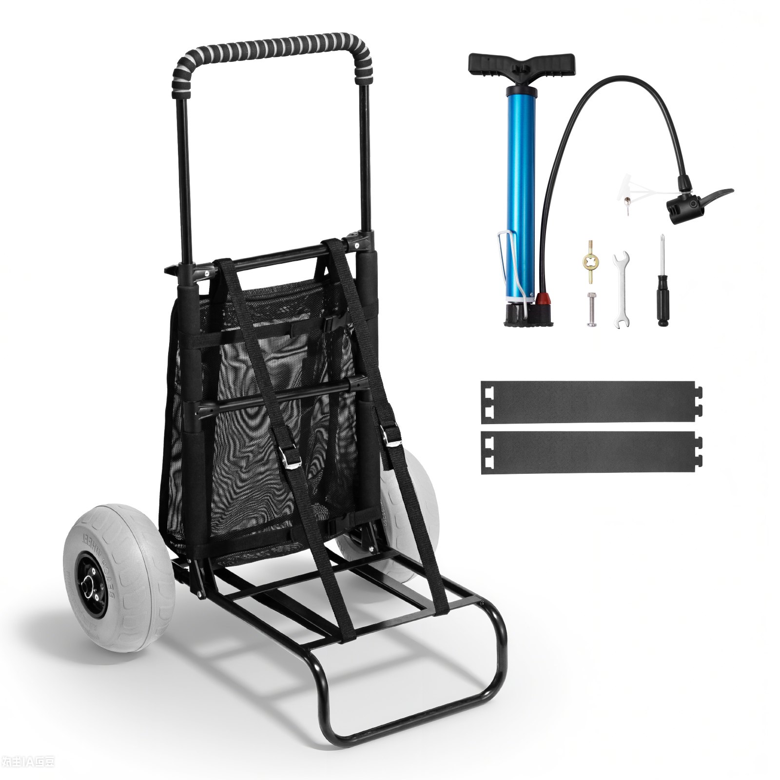 VEVOR Strandkarre Bollerwagen Sandwagen, Strandwagen 74,84 kg Tragkraft, Zusammenklappbarer Sandwagen aus Stahl 69 bis 114 cm Einstellbare Höhe, Robuster Wagen für den Strand