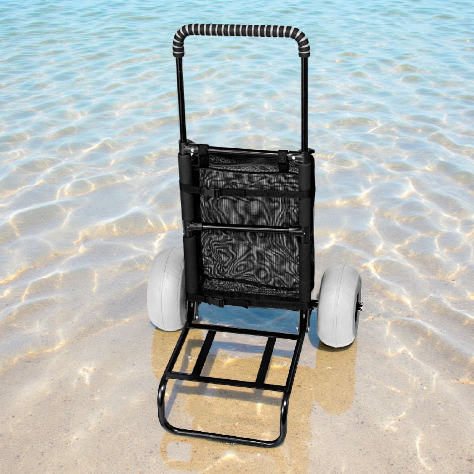 VEVOR Strandkarre Bollerwagen Sandwagen, Strandwagen 74,84 kg Tragkraft, Zusammenklappbarer Sandwagen aus Stahl 69 bis 114 cm Einstellbare Höhe, Robuster Wagen für den Strand