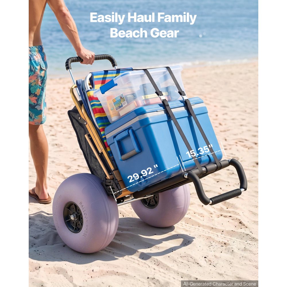 VEVOR Strandkarre Bollerwagen Sandwagen, Strandwagen 74,84 kg Tragkraft, Zusammenklappbarer Sandwagen aus Aluminium 685 bis 1135 mm Einstellbare Höhe, Robuster Wagen für den Strand