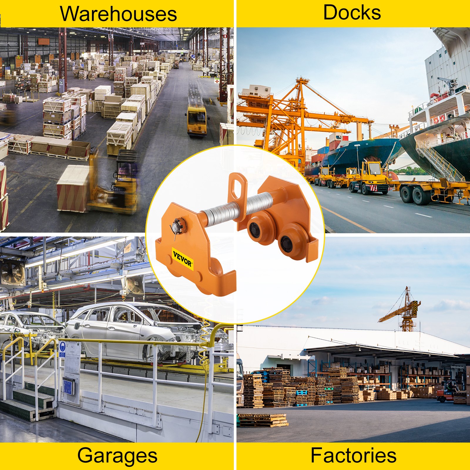 VEVOR Laufkatze, 5 Tonnen Tragkraft, Rollfahrwerk mit 114-203 mm verstellbarer Breite, pulverbeschichteter Handfahrwerk mit Doppelrädern, Garagenhebebühne für gerade, gebogene I-Träger