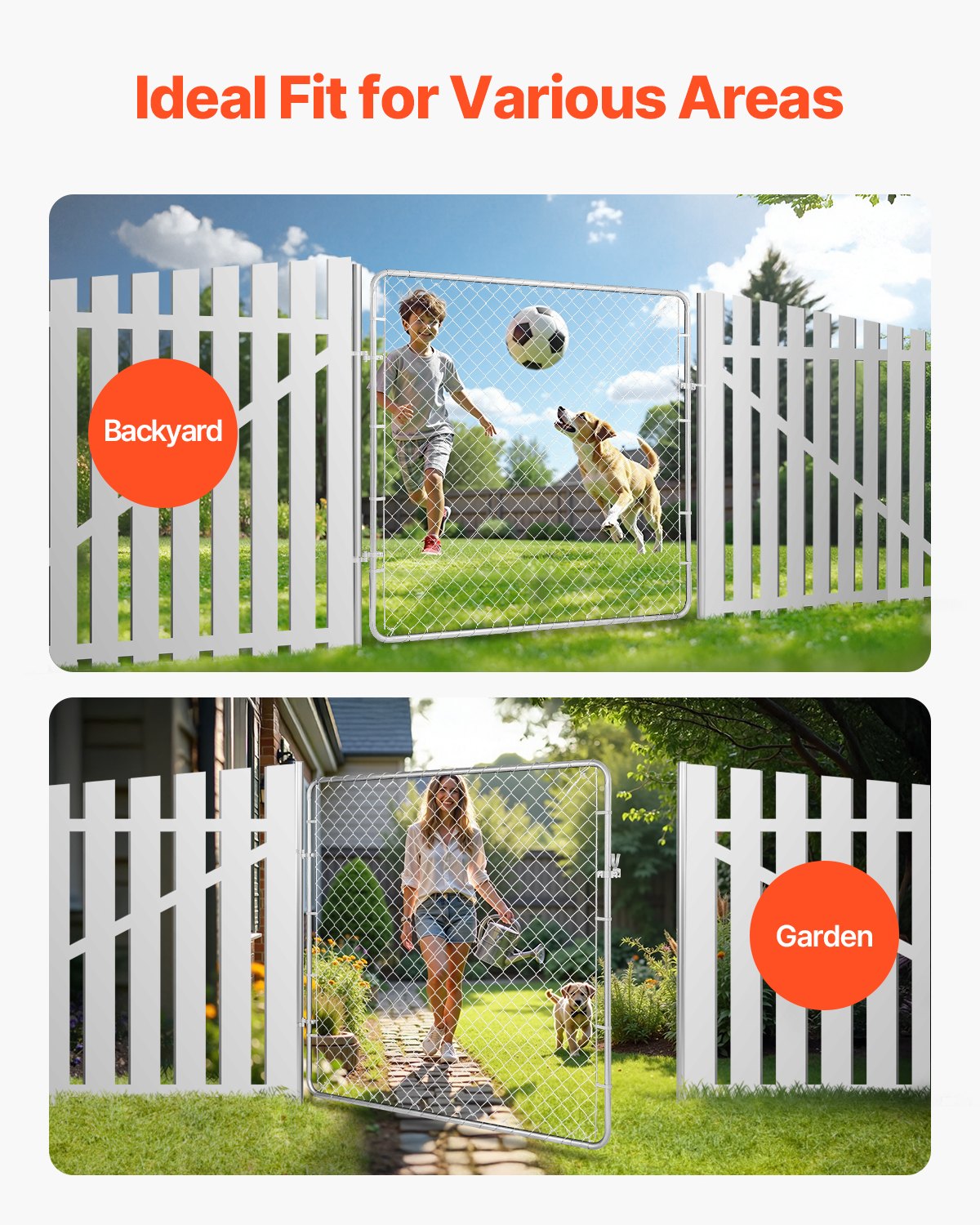 VEVOR garden gate, 183x178 cm, adjustable chain link fence panel, fits 91.44x121.92 cm garden gate openings, fence gate for farms, posts not included