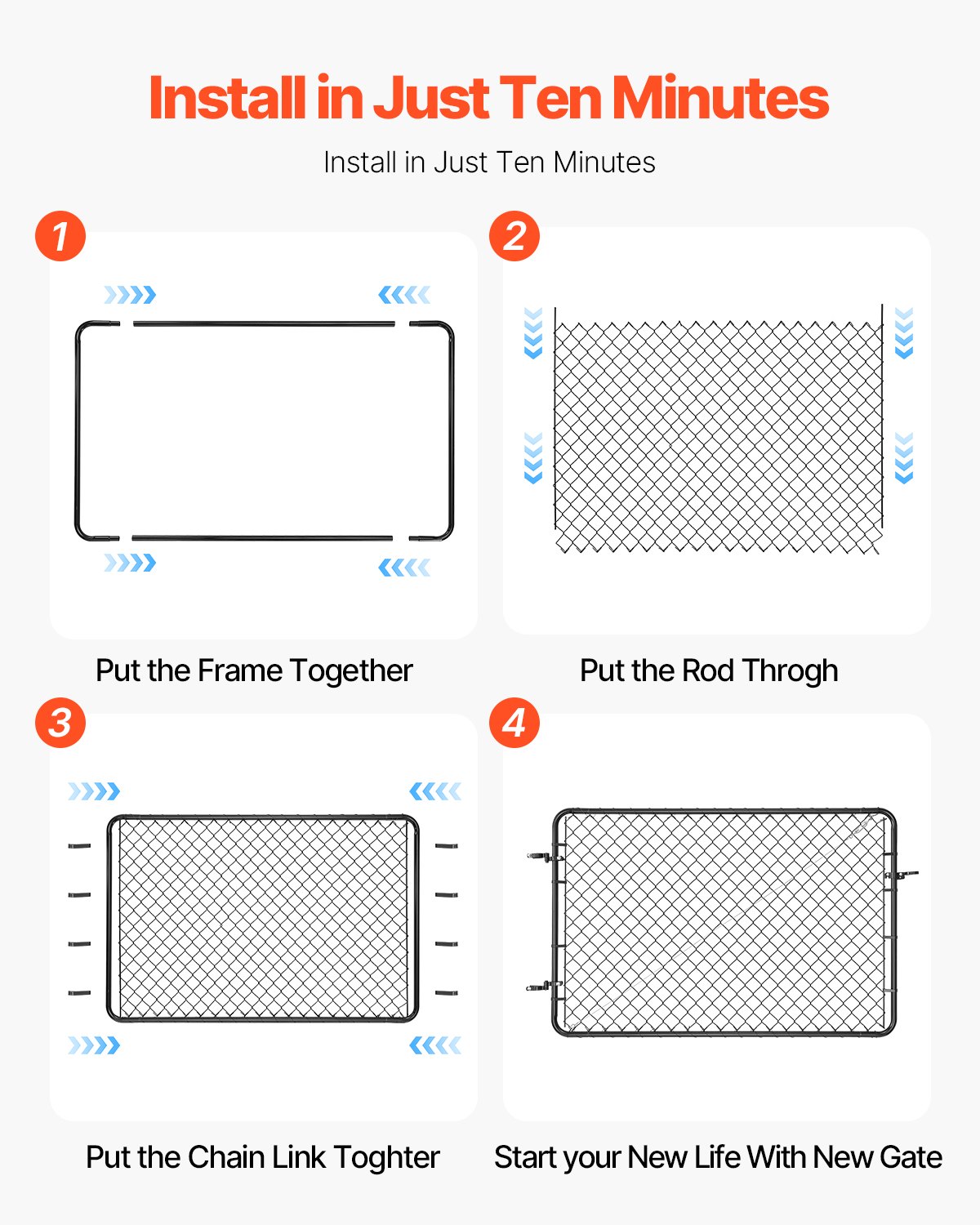 VEVOR Gartentür, 183x122 cm, Gartentor, passend für Gartenzauntoröffnungen von 0,67–1,83 m (B) x 1,83 m (H), Zauntor mit Kunststoffbeschichtung, für Bauernhof, Pfosten nicht im Lieferumfang enthalten