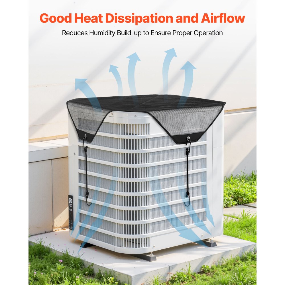 VEVOR Klimaanlagenabdeckung für Außengeräte, 910 x 910 mm, Schutzabdeckung für Klimaanlagen, PVC Netzabdeckung mit elastischen Haken, reißfest, für den Außenbereich, alle Jahreszeiten, schwarz