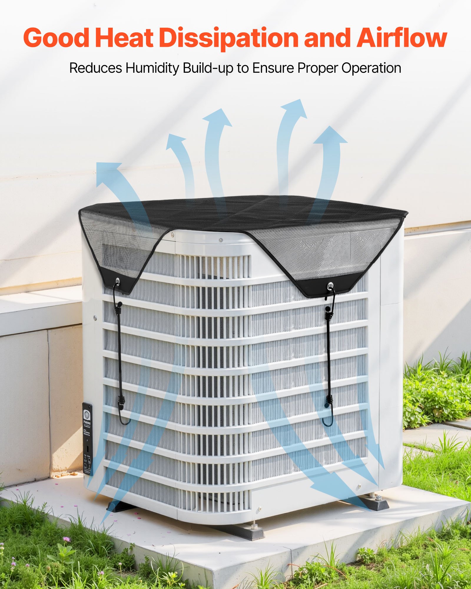 VEVOR Klimaanlagenabdeckung für Außengeräte, 710 x 710 mm Netzabdeckung für Klimaanlagen, PVC Schutzabdeckung mit elastischen Haken, reißfest, für den Außenbereich, alle Jahreszeiten, schwarz