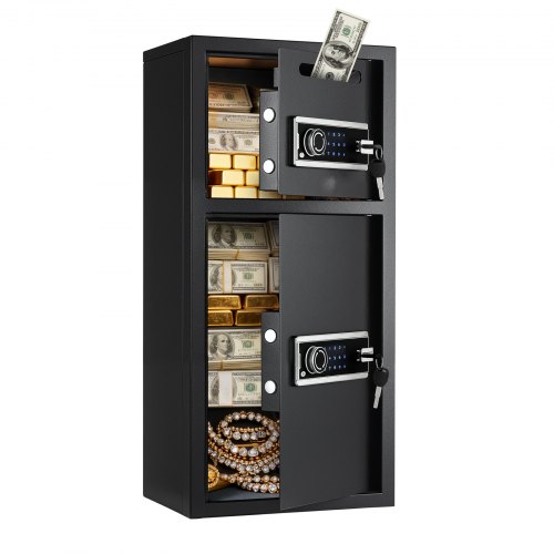 VEVOR Tresor mit Doppeltür 7,2 Kubikfuß, Safe mit Schlüssel, Passwort und LED-Beleuchtung, feuerfester Tresor aus kaltgewalztem Stahl mit Einwurfschlitz für Geld, Dokumente, Schmuck und Wertsachen