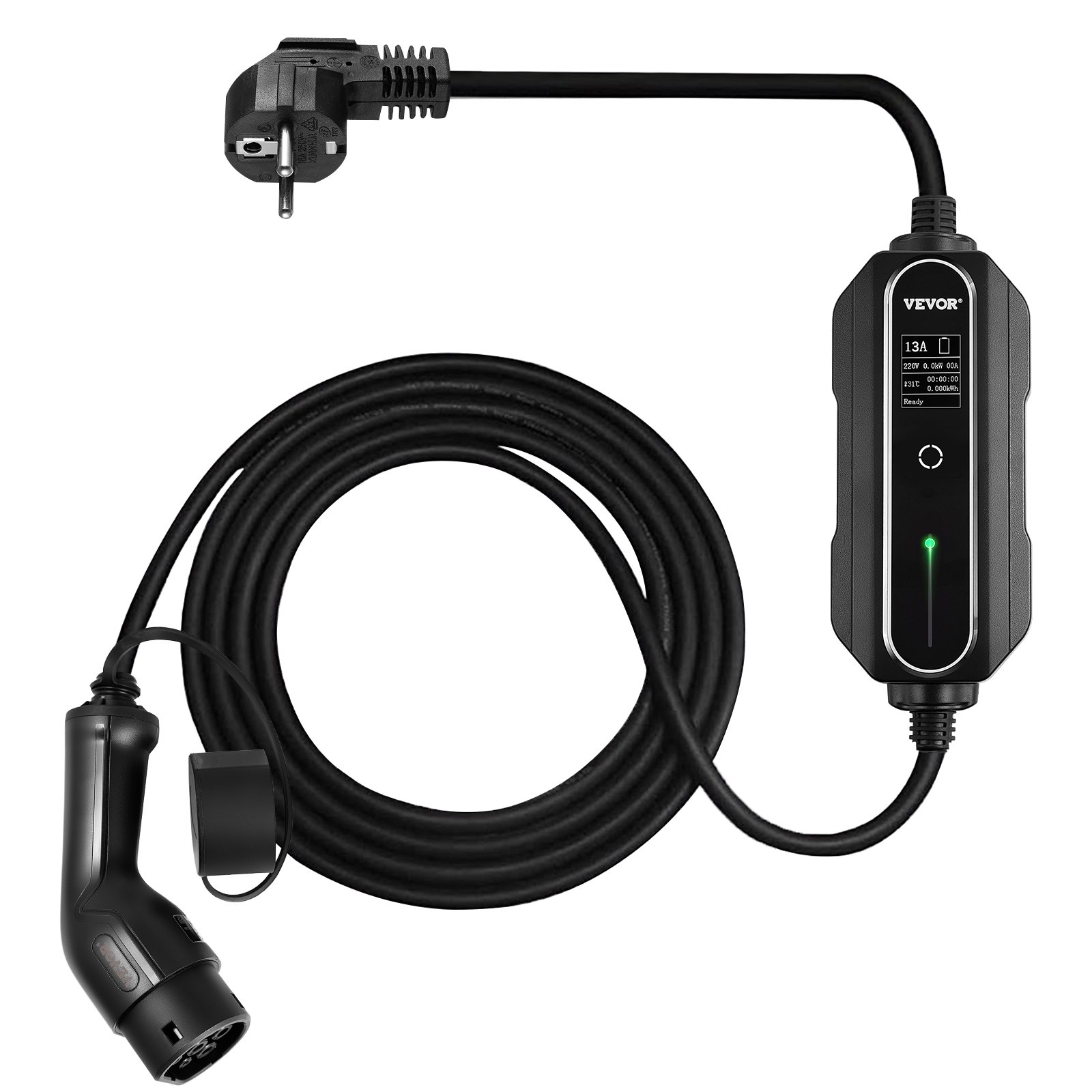 VEVOR EV Ladegerät 13 A EV Ladekabel für EU Standard, 10 m Ladestation für Elektroauto 3 Pin Schuko Stecker, 3 kW Elektrofahrzeug, 250 V IP54-Anschluss mit LCD Digitalbildschirm & CE Zertifizierung
