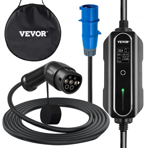 VEVOR EV Ladegerät 32 A EV Ladekabel für EU Standard, 7,5 m Ladestation für Elektroauto 3 Pin Schuko Stecker, 7,4 kW Elektrofahrzeug, 250 V IP54-Anschluss mit LCD Digitalbildschirm & CE Zertifizierung