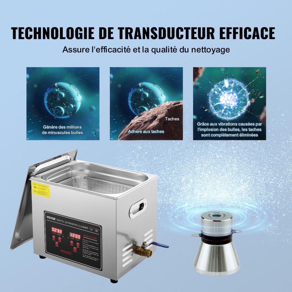 VEVOR Ultraschallreiniger Ultraschall Edelstahl-Reinigungsgerät 300 W, 10 L Ultraschallreinigungsgerät mit digitaler Anzeige 0-30 Min, Reinigung Ultraschall für Schmuck, Brillen, Uhren usw.